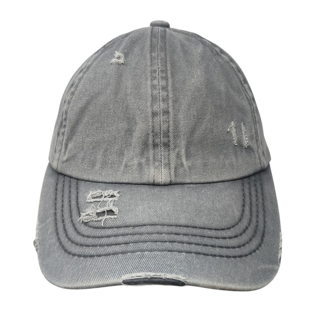 C.C Exclusives Strapback Hat Gray One Size Ponytail Distressed Blank